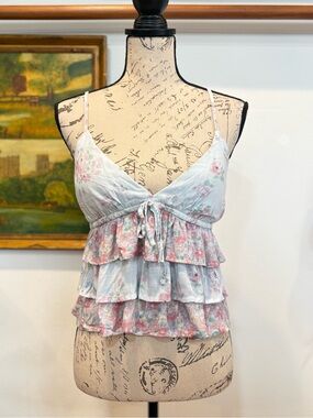 Hollister Floral Tiered Ruffle Cami Top Smocked Back